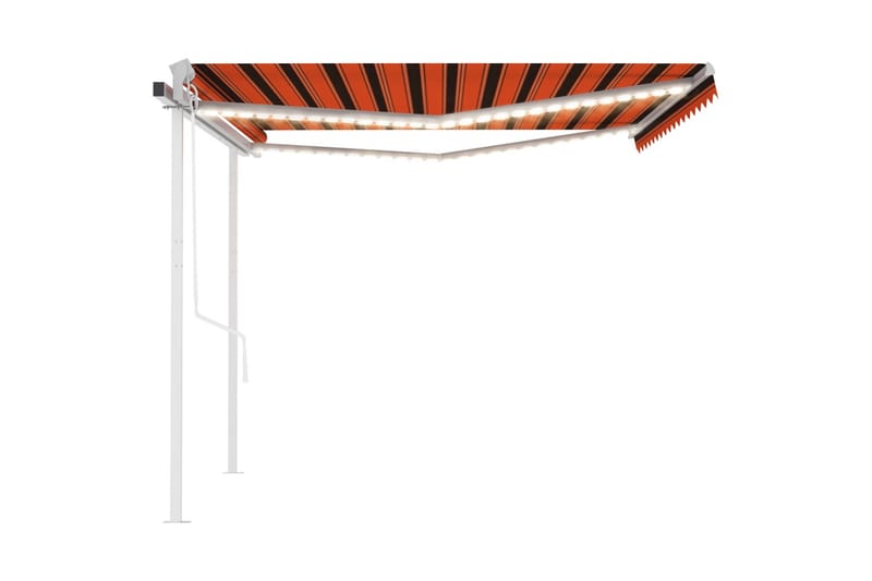 Automatisk markis med vindsensor & LED 4x3 m orange/brun - Orange - Utemöbler - Solskydd - Markiser - Fönstermarkis