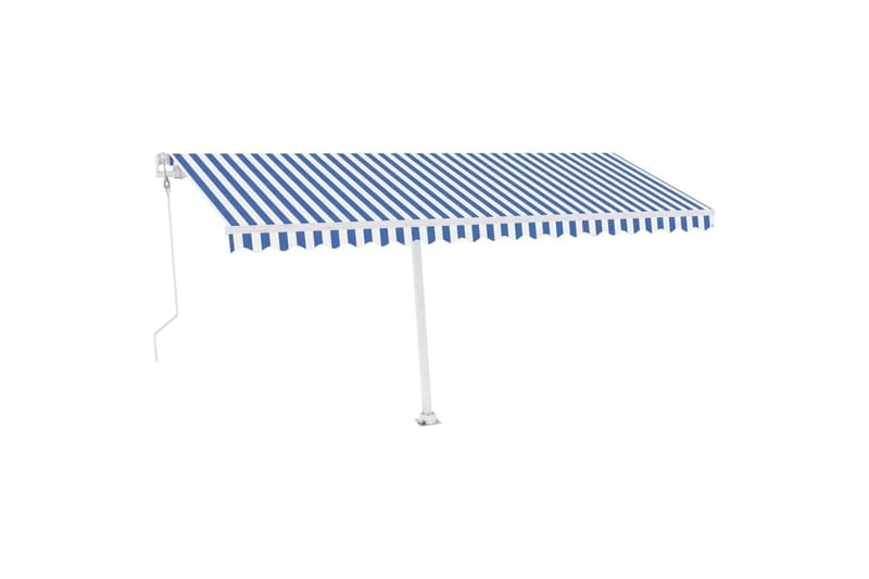 Automatisk markis med vindsensor & LED 500x300 cm blå och vi - Blå - Utemöbler - Solskydd - Markiser