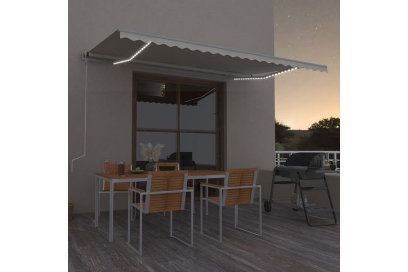 Automatisk markis med vindsensor & LED 500x300 cm gräddvit - Kräm - Utemöbler - Solskydd - Markiser