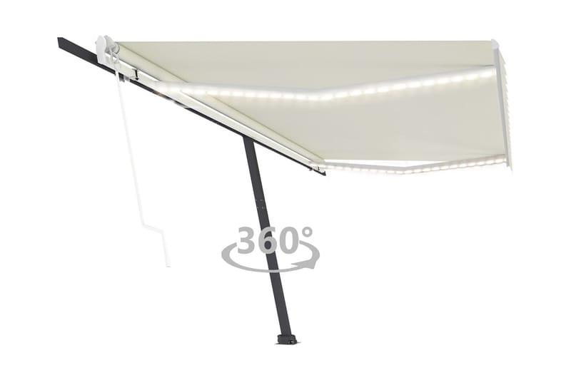 Automatisk markis med vindsensor & LED 500x300 cm gräddvit - Vit - Utemöbler - Solskydd - Markiser - Fönstermarkis