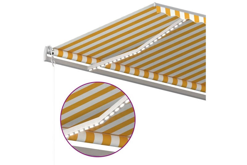 Automatisk markis med vindsensor & LED 500x300 cm gul/vit - Gul - Utemöbler - Solskydd - Markiser