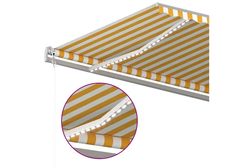 Automatisk markis med vindsensor & LED 500x300 cm gul/vit - Gul - Markiser - Terrassmarkis