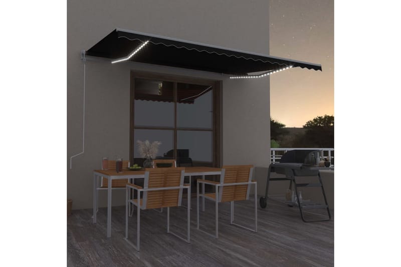 Automatisk markis med vindsensor & LED 500x350 cm antracit - Grå - Utemöbler - Solskydd - Markiser