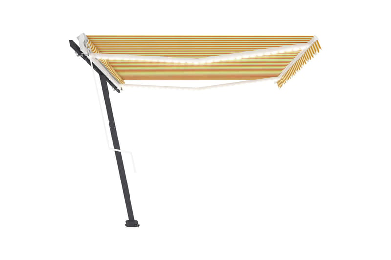 Automatisk markis med vindsensor & LED 500x350 cm gul/vit - Gul - Utemöbler - Solskydd - Markiser - Fönstermarkis