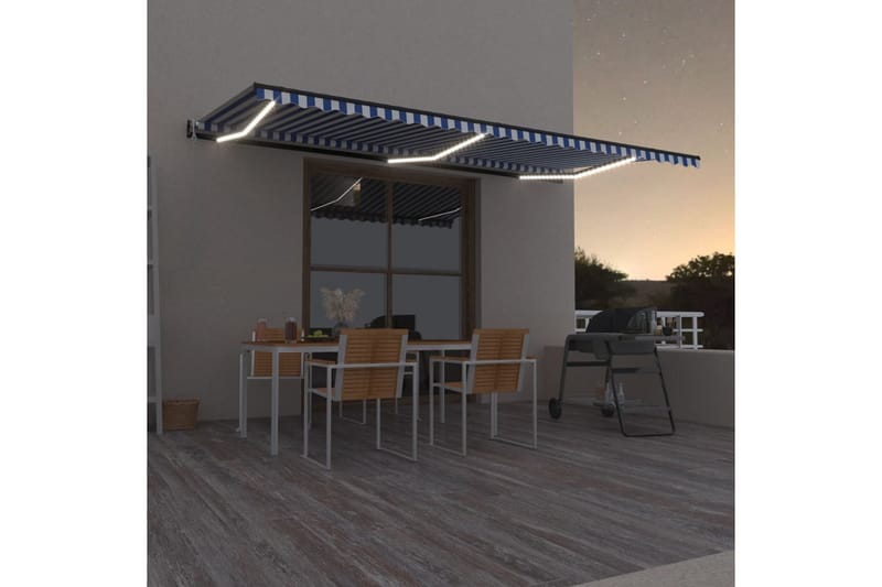 Automatisk markis med vindsensor & LED 600x300 cm - Blå - Utemöbler - Solskydd - Markiser