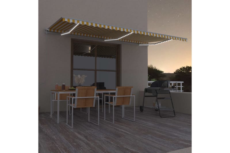 Automatisk markis med vindsensor & LED 600x300 cm gul/vit - Gul - Utemöbler - Solskydd - Markiser