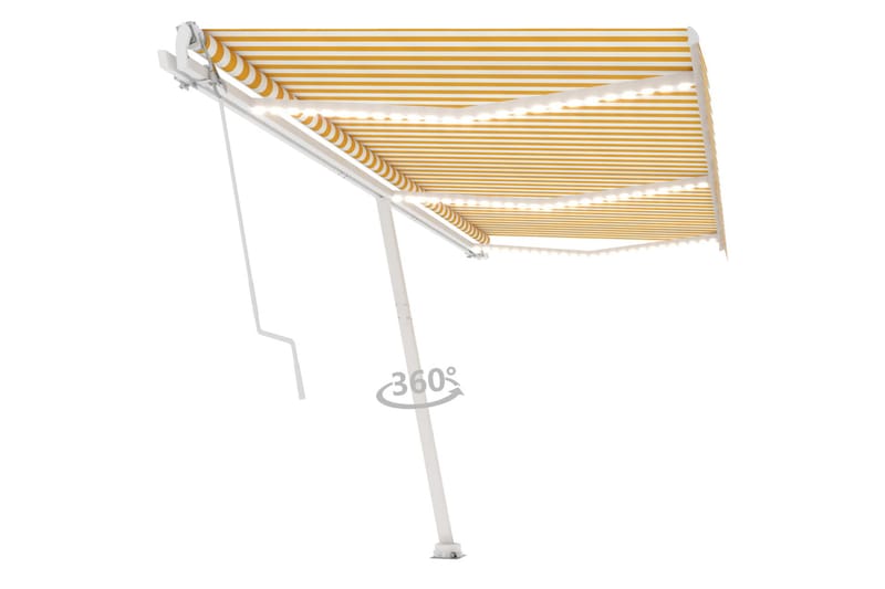 Automatisk markis med vindsensor & LED 600x300 cm gul/vit - Gul - Markiser - Terrassmarkis