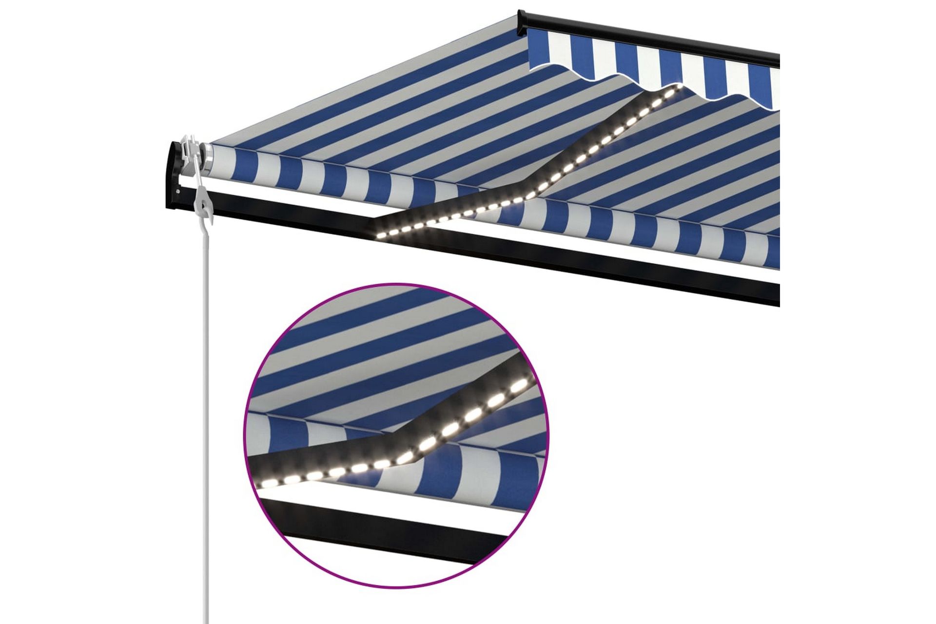 Automatisk markis med vindsensor & LED 600x350 cm blå och vi - Blå - Utemöbler - Solskydd - Markiser