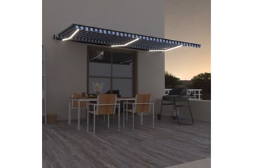 Automatisk markis med vindsensor & LED 600x350 cm blå och vi - Blå - Utemöbler - Solskydd - Markiser