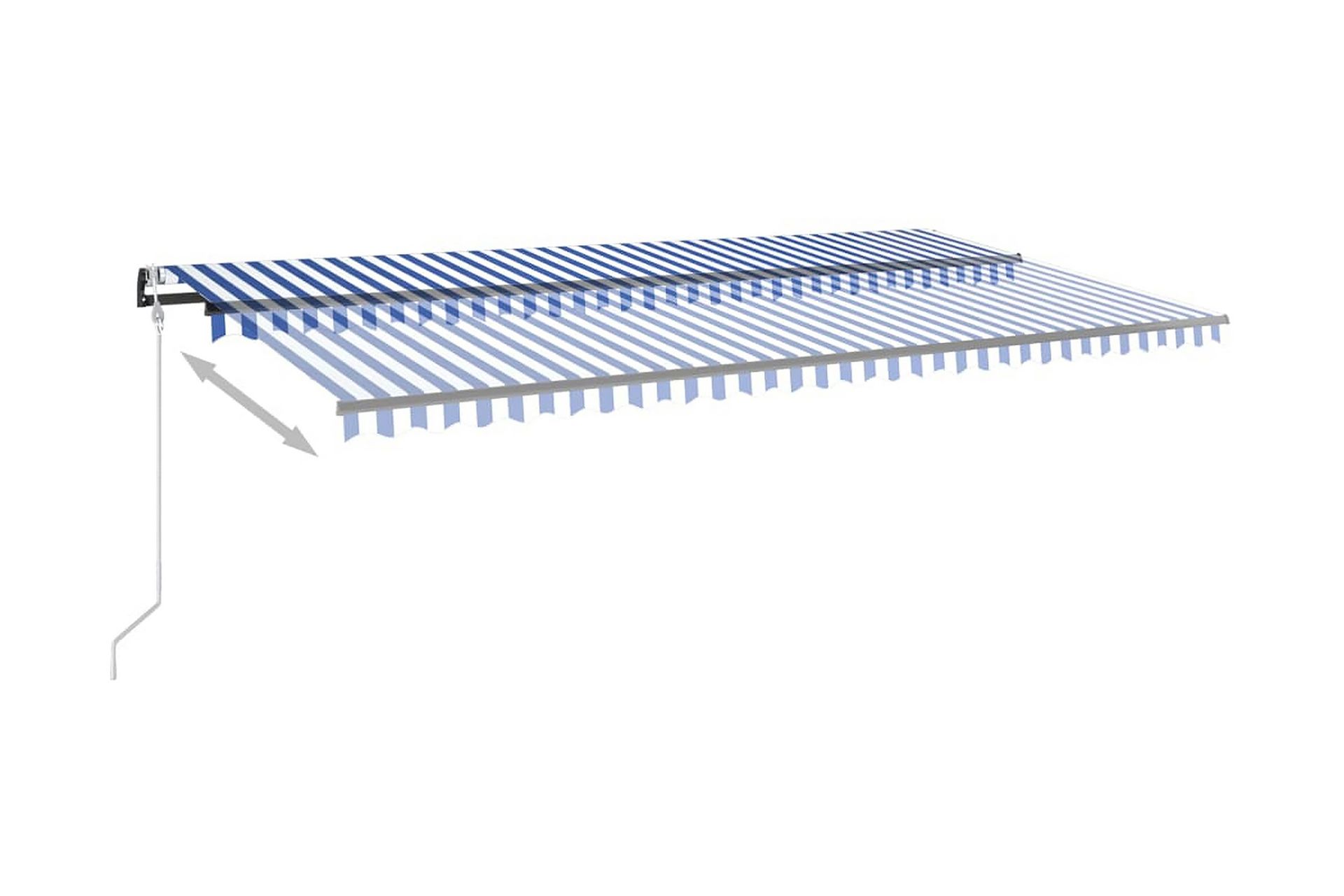 Automatisk markis med vindsensor & LED 600x350 cm blå och vi - Blå - Utemöbler - Solskydd - Markiser