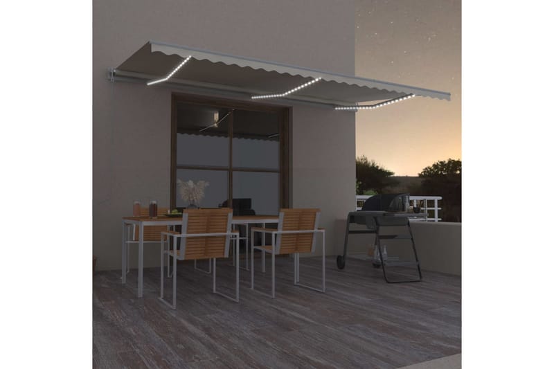 Automatisk markis med vindsensor & LED 600x350 cm gräddvit - Vit - Utemöbler - Solskydd - Markiser