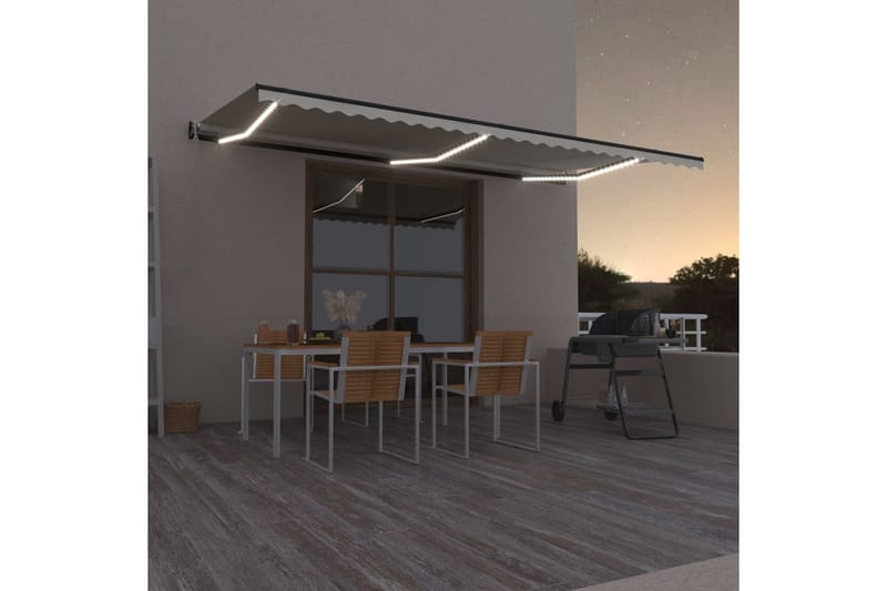 Automatisk markis med vindsensor & LED 600x350 cm gräddvit - Vit - Utemöbler - Solskydd - Markiser