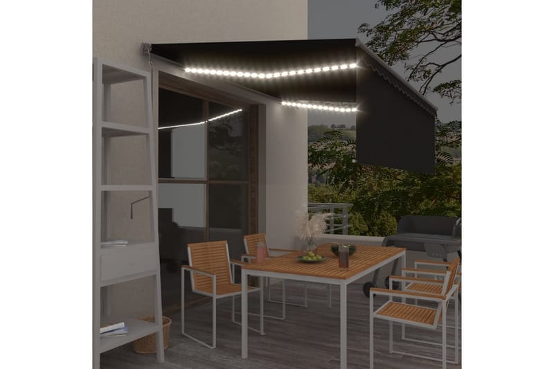 Automatisk markis med vindsensor rullgardin LED 4,5x3 m antr - Antracit - Utemöbler - Solskydd - Markiser - Fönstermarkis