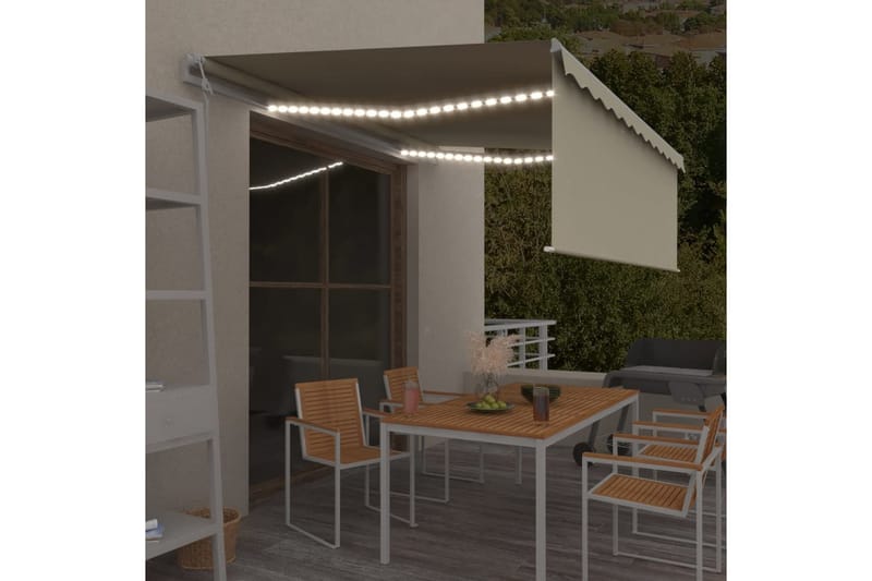 Automatisk markis med vindsensor rullgardin LED 4,5x3 m gräd - Kräm - Utemöbler - Solskydd - Markiser - Fönstermarkis