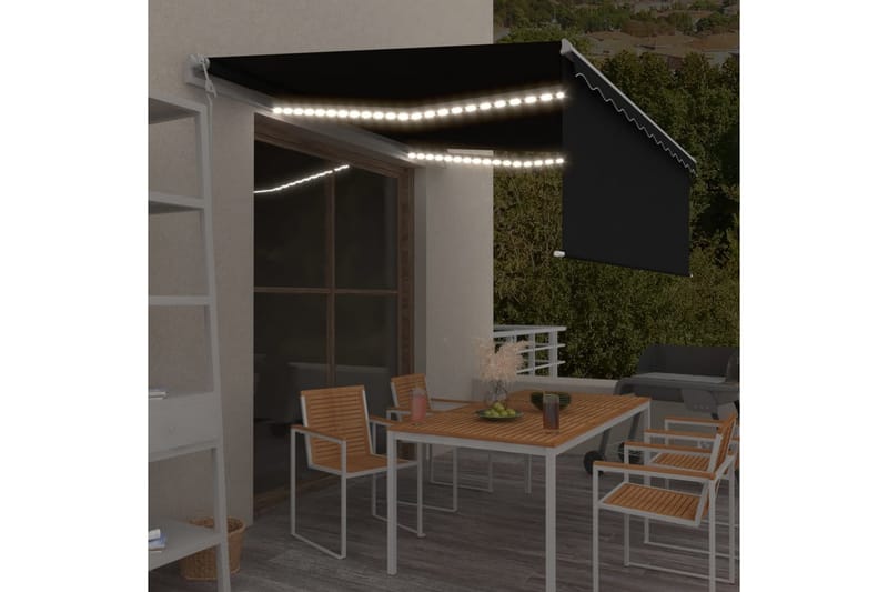 Automatisk markis med vindsensor rullgardin LED 4x3 m antrac - Antracit - Utemöbler - Solskydd - Markiser - Fönstermarkis