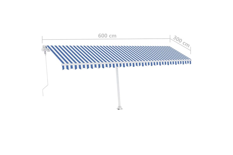 Fristående automatisk markis 600x300 cm blå/vit - Blå - Utemöbler - Solskydd - Markiser