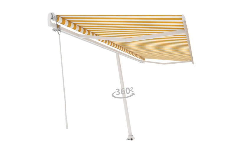 Fristående markis automatisk 500x350 cm gul/vit - Gul - Utemöbler - Solskydd - Markiser