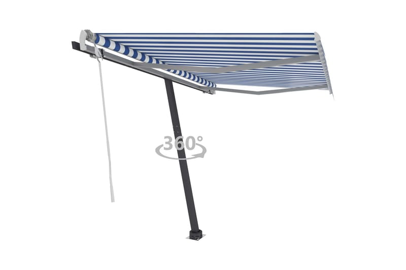 Fristående markis manuell 300x250 cm blå/vit - Blå - Utemöbler - Solskydd - Markiser