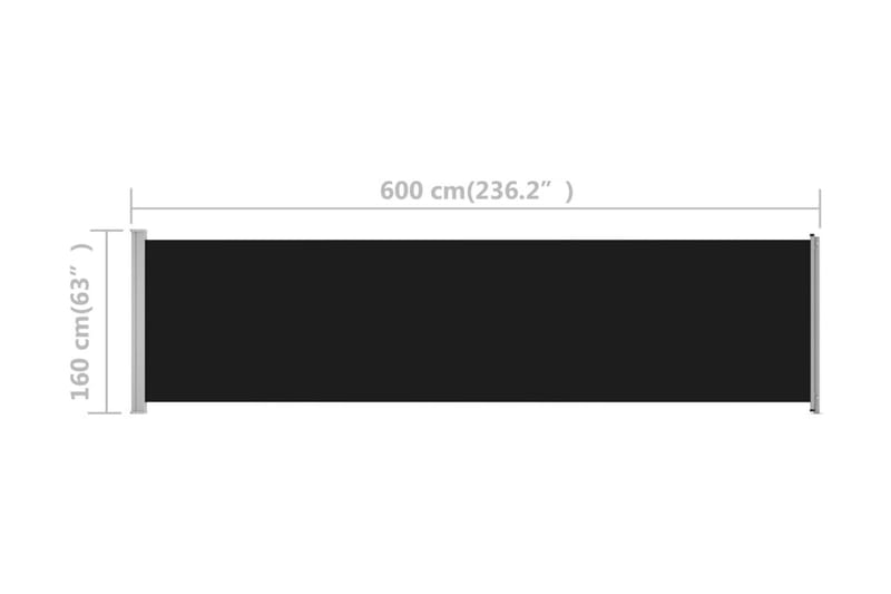 Infällbar sidomarkis 600x160 cm svart - Svart - Utemöbler - Solskydd - Markiser - Sidomarkis