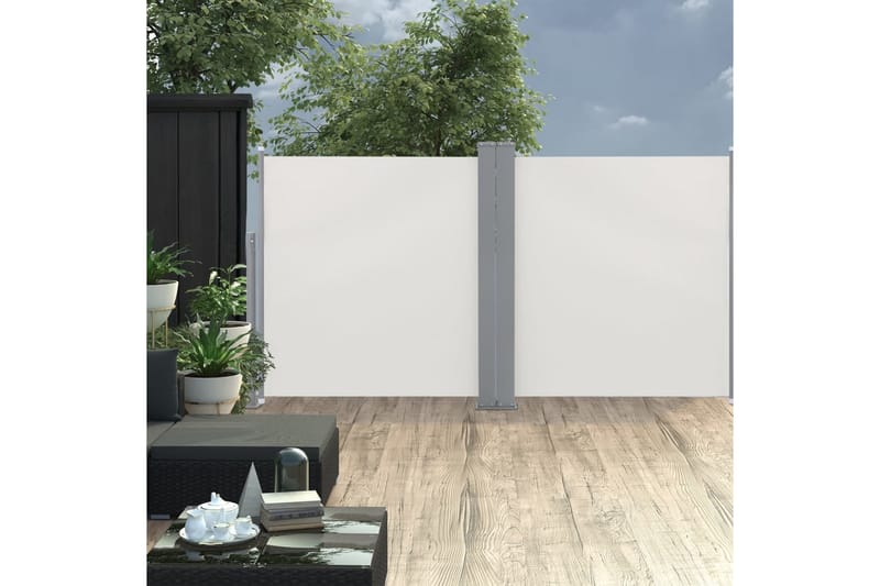 Infällbar sidomarkis gräddvit 120x600 cm - Vit - Utemöbler - Solskydd - Markiser - Sidomarkis