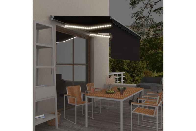 Manuell infällbar markis med rullgardin och LED 3,5x2,5 m an - Antracit - Utemöbler - Solskydd - Markiser - Fönstermarkis
