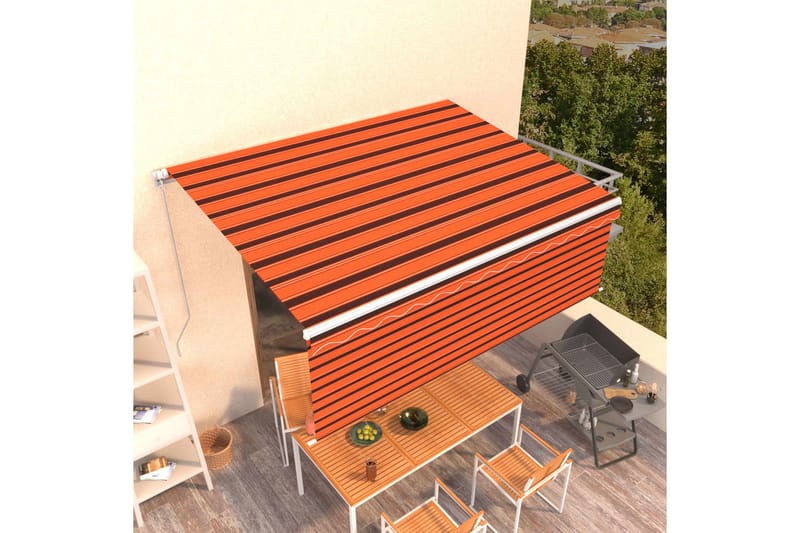 Manuell markis med rullgardin 4x3 m orange/brun - Orange - Utemöbler - Solskydd - Markiser - Fönstermarkis