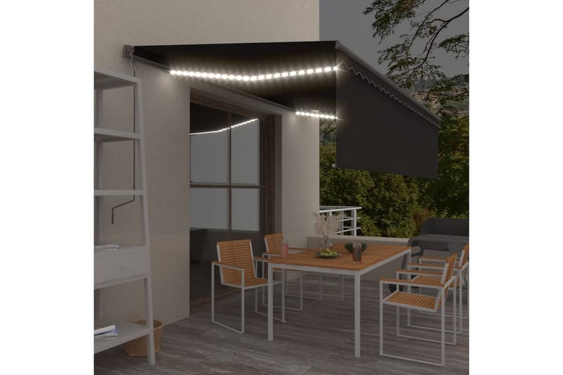 Manuell markis med rullgardin & LED 5x3m antracit - Antracit - Utemöbler - Solskydd - Markiser - Fönstermarkis