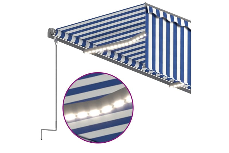 Manuell markis med rullgardin & LED 5x3m blå och vit - Blå - Fönstermarkis - Markiser