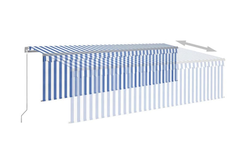 Manuell markis med rullgardin & LED 5x3m blå och vit - Blå - Fönstermarkis - Markiser