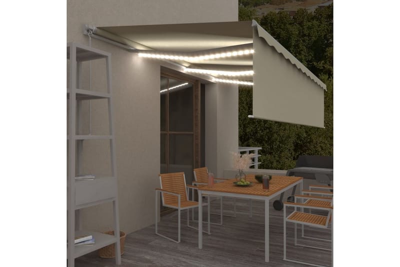 Manuell markis med rullgardin LED 6x3m gräddvit - Kräm - Utemöbler - Solskydd - Markiser - Fönstermarkis