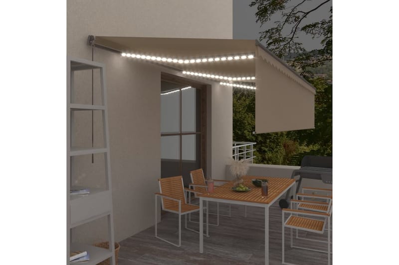 Manuell markis med rullgardin LED 6x3m gräddvit - Kräm - Utemöbler - Solskydd - Markiser - Fönstermarkis