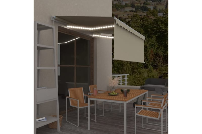 Manuell markis med rullgardin och LED 3x2,5m gräddvit - Kräm - Utemöbler - Solskydd - Markiser - Fönstermarkis