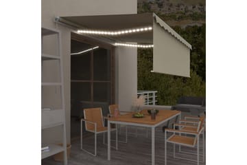 Manuell markis med rullgardin och LED 4,5x3m gräddvit - Kräm - Utemöbler - Solskydd - Markiser - Fönstermarkis