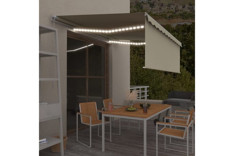 Manuell markis med rullgardin och LED 4,5x3m gräddvit - Kräm - Utemöbler - Solskydd - Markiser - Fönstermarkis