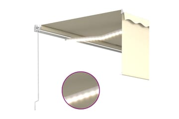 Manuell markis med rullgardin och LED 4,5x3m gräddvit - Kräm - Utemöbler - Solskydd - Markiser - Fönstermarkis