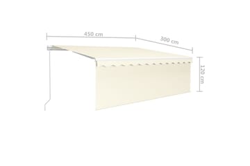 Manuell markis med rullgardin och LED 4,5x3m gräddvit - Kräm - Utemöbler - Solskydd - Markiser - Fönstermarkis