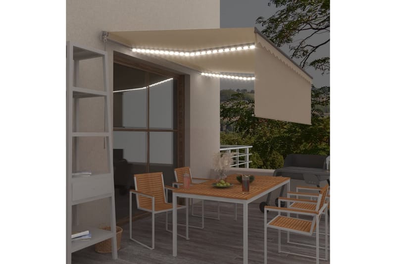 Manuell markis med rullgardin och LED 4,5x3m gräddvit - Kräm - Utemöbler - Solskydd - Markiser - Fönstermarkis