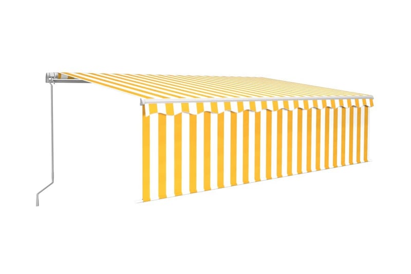 Manuell markis med rullgardin och LED 5x3 m gul och vit - Gul - Fönstermarkis - Markiser
