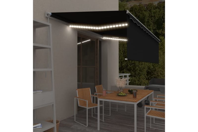 Manuell markis med rullgardin och LED 5x3m antracit - Antracit - Utemöbler - Solskydd - Markiser - Fönstermarkis