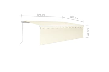 Manuell markis med rullgardin och LED 5x3m gräddvit - Vit - Utemöbler - Solskydd - Markiser - Fönstermarkis