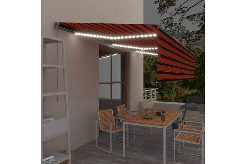 Manuell markis med rullgardin och LED 6x3 m orange/brun - Orange - Fönstermarkis - Markiser