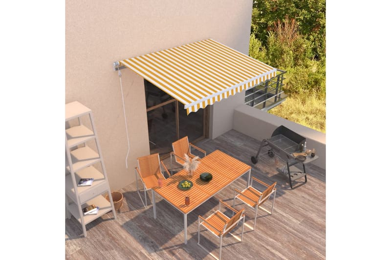 Markis automatiskt infällbar 300x250 cm gul och vit - Gul - Utemöbler - Solskydd - Markiser