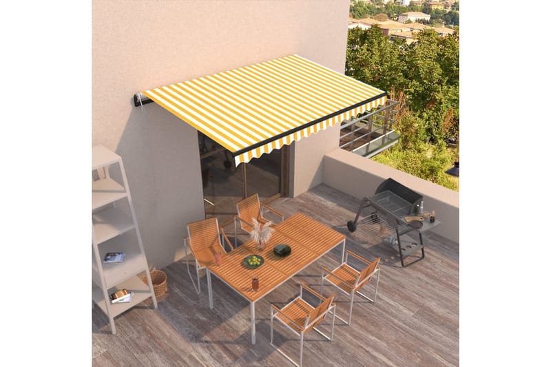 Markis automatiskt infällbar 450x300 cm gul och vit - Gul - Utemöbler - Solskydd - Markiser