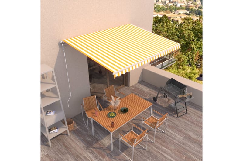 Markis automatiskt infällbar 450x350 cm gul och vit - Gul - Utemöbler - Solskydd - Markiser