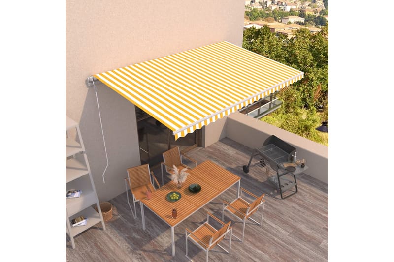 Markis automatiskt infällbar 500x300 cm gul och vit - Gul - Utemöbler - Solskydd - Markiser
