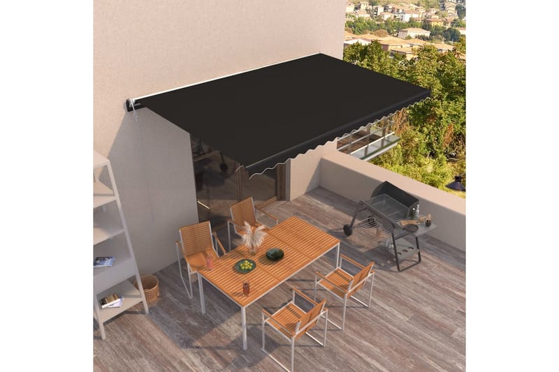 Markis automatiskt infällbar 500x350 cm antracit - Grå - Utemöbler - Solskydd - Markiser