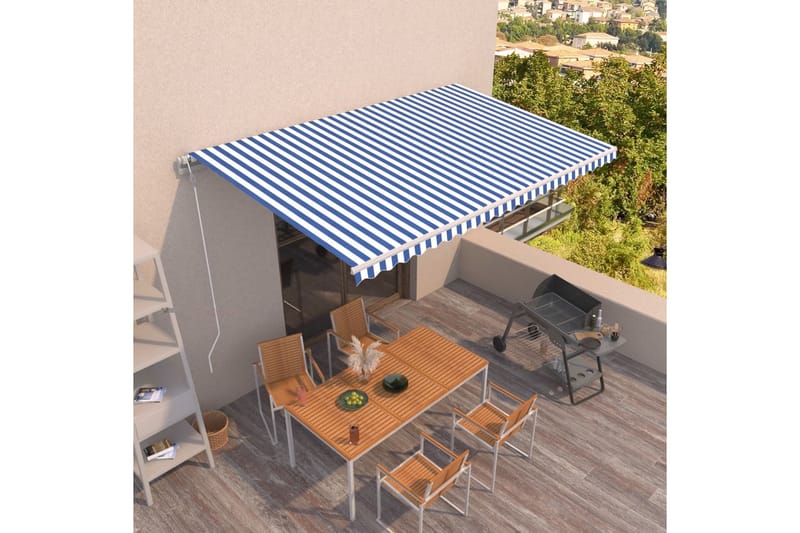 Markis automatiskt infällbar 500x350 cm - Blå - Utemöbler - Solskydd - Markiser