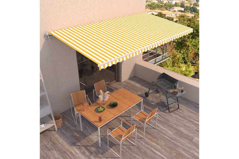 Markis automatiskt infällbar 600x350 cm gul och vit - Gul - Utemöbler - Solskydd - Markiser