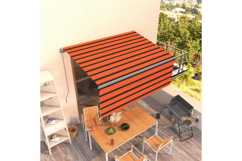 Markis manuell med rullgardin 3,5x2,5 m orange och brun - Orange - Utemöbler - Solskydd - Markiser - Fönstermarkis