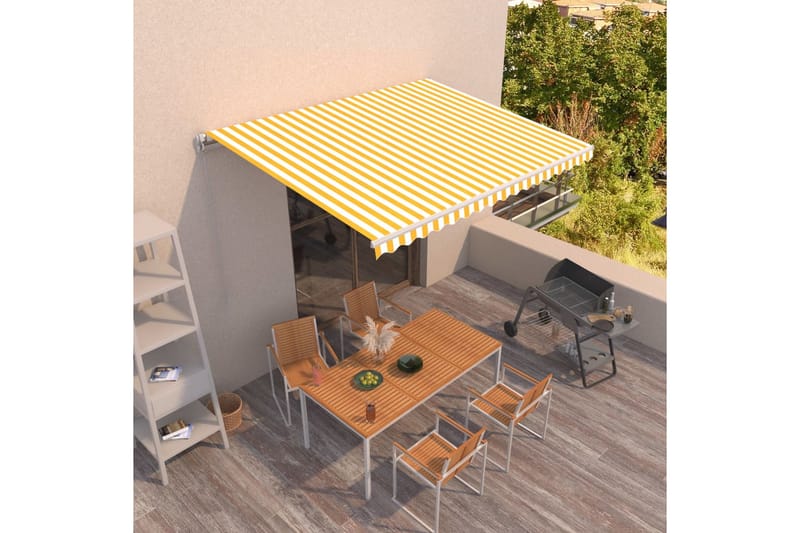 Markis manuellt infällbar 450x350 cm gul och vit - Gul - Utemöbler - Solskydd - Markiser